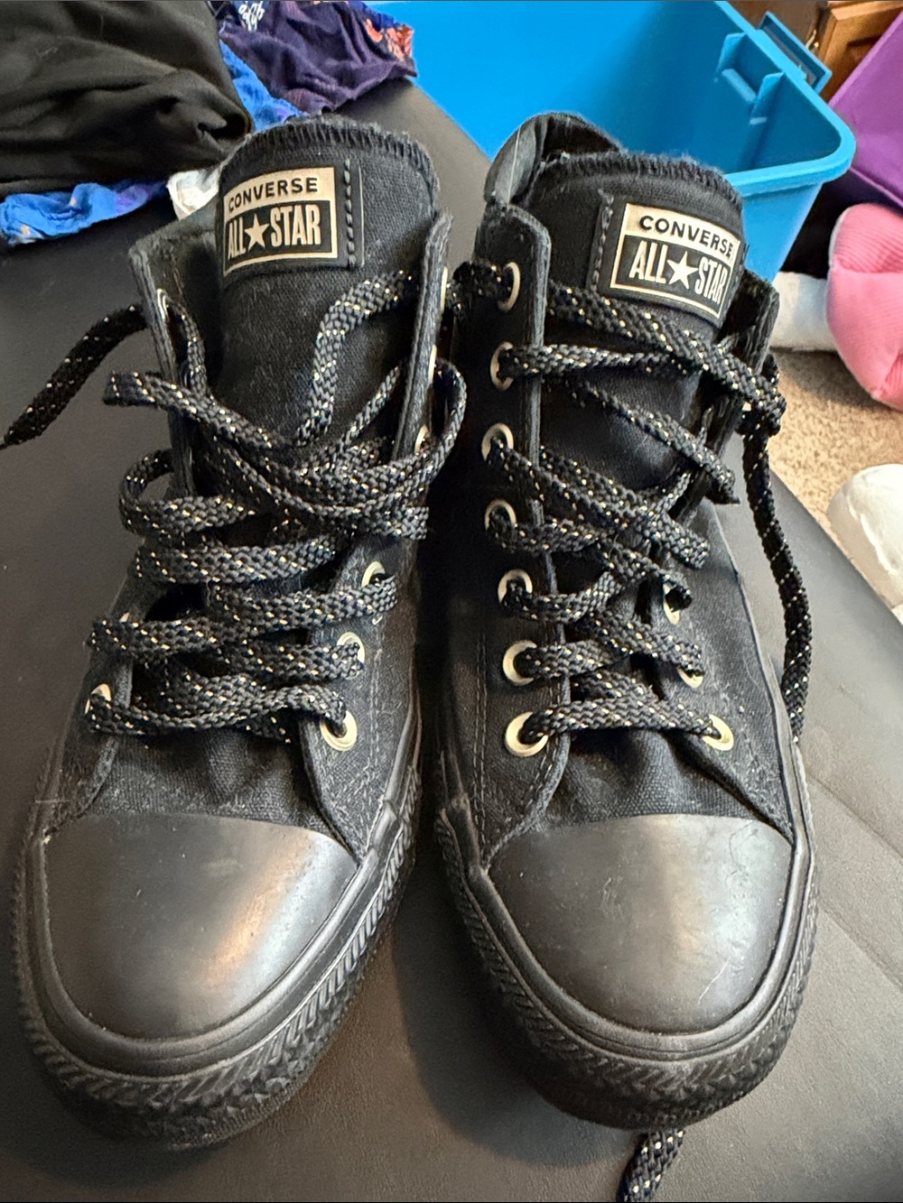Converse All Star Black High-Top Sneakers with Sparkle Laces